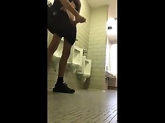 horny tall slim guy jerks off his big milffuck boy in the restroom