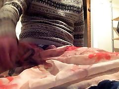 Wank in long floral silky skirt cumshot and powerful orgasm