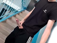 skinny russian lad wanks and cums in trackies