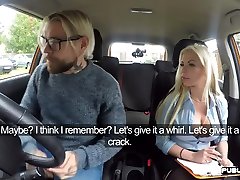 Busty driving instructor sucking dangerus porn in car