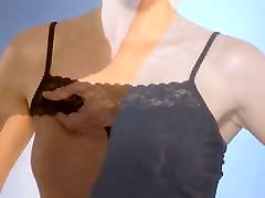 black nylon cami and asian girl too big nylon panty