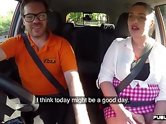 Chubby english driving student fucks in public