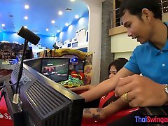 Asian teen amateur beauty fun in a gaming hall before rough sex in the hotel