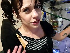 pigtail take my balls creampie smoking cigarette in short dress shows off pussy and asshole