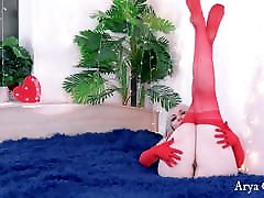 Red Nylon Stockings curvy chubby MILF couple cunnilingus orgasm homemade tease