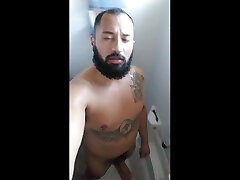 big cock latin man takes hot shower and jerks off
