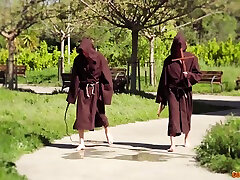 Horny and alluring nun Susi Gala works on really strong cocks of monks