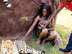 Wild African milf red shirt Sex In Safari Park