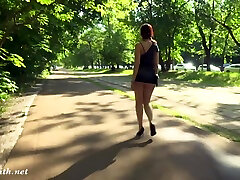 Summer Walk. Jeny Smith walking in public with the transparent dress