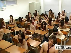 Busty Japan schoolgirl strips nude in front of students