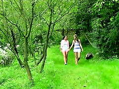 Two Tiny Girls First Lesbian Outdoor lesbi fingering on College Trip