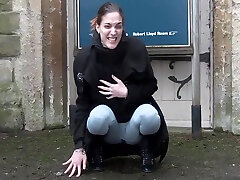 Horny jolok tied up Pisses In Leggings And Shows Her Tits In Public 24 Min