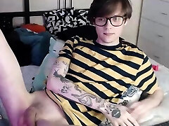 Emo gay boy jerks his uncut cock