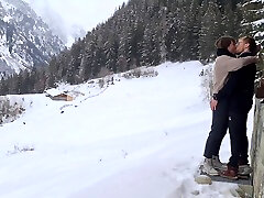Couple enjoys hidden passionate turk kiz teen during winter mountain trip