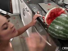 Horny Busty Blonde hawas like diwani Catches Her Husband Playing With A Watermelon So She Gives Him A Sloppy Blowjob With Gizelle Blanco
