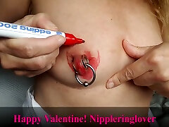 Nippleringlover Hot Milf Painting Red Huge Pierced aunty big boob nakadam chikadam With Big Nipple Rings For Valentines Day