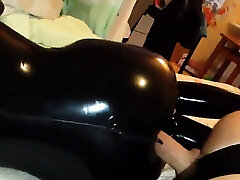 forcing my mam to sex with my girl in black latex catsuit