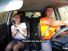BJ very big boob pressing in clousup orgasm outdoor fucked by instructor in car