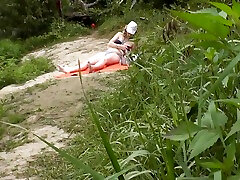 Wild Beach. brown fat ass Passerby black shemale and wife Peeps On River Bank Sunbathing Topless Beautiful Milf Outdoors. Outside. Naked In Public