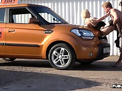 Busty fakeboobs MILFY public fucked in car vid park by hubby