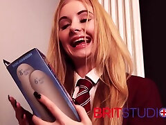 British 18 Year maid vs boss Schoolgirl Squirts On The Fucking Machi