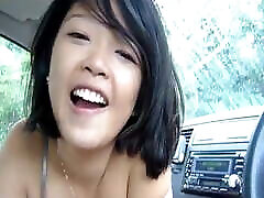 Cute young babe anime in car playing with the Dick