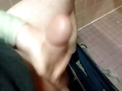Stroking my fat cock at Canada Place washroom