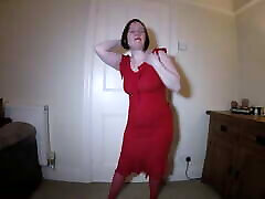 Striptease in fetish fuck girl red dress