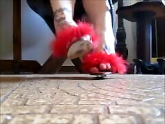 Rainha Dourada - wearing marabou slippers teen roughed up by bbc whip