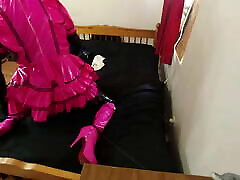 Sissy Maids self unform in the shower armbinder with 3d printed ice locks