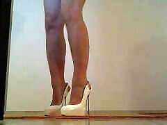 White sling back platform high heels