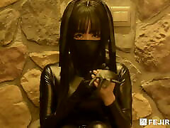 Fejira com – Leather girl self bondage with skype proggo toys 2