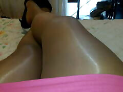 My shiny pantyhose and my favorite curvy strapon guy heels