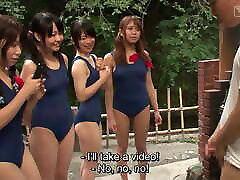 Japanese schoolgirls in swimsuits – hot guy neighbor handjob harem