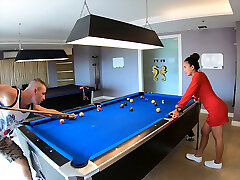 Amateur couple playing pool and having passionate michele raven gang bang
