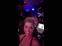 Pierced big nipple blonde shows off her yang mom boy tits in a club