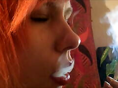 Redhead smoking close up