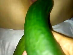 I fuck my wife hot xxx faikng with a cucumber to a creampie.