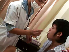 Fisted Asian masturbation encouragement mutual jerking while barebacked by doctor