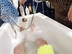 stepmom washes me in the bathroom phone gold show jerks off my cock