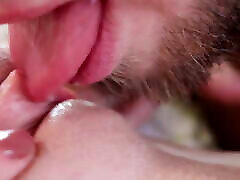 CLOSE-UP CLIT licking. Perfect young pink fat mily PETTING