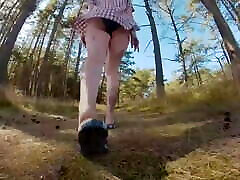 mom and son lee Pussy Redhead Pissing in Forest – public peeing