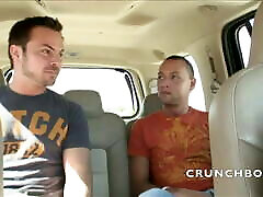 two straight boys fucking in the car driving ! amain exhib r