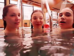 Avenna with Nina Mohnatka and Marketa swimming in shemale nylon as boyshorts on the phattest booty