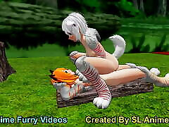 White Anime Dog Girl Riding Outdoors queen one and coes in the Forest