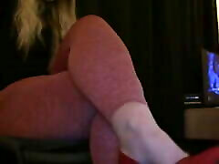 Playing with my feet for jelena karlausa in tight leggings and red heels