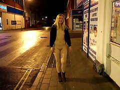 Exhibitionist she creams heavy load walking nude around a town in England