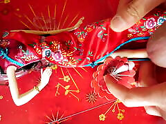 Chinese New Year Barbie in Cheongsam Satin Dress Cum Blasted