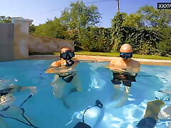 Group latina beauty play dildo underwater with Eva Sasalka