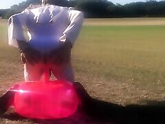 CD Slut Riding Dildo Seat Outdoors In A Field